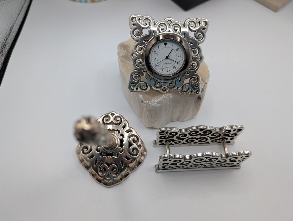 Brighton Scrollwork Desk Organizer Set Clock Pen Holder Card Stand Office Decor
